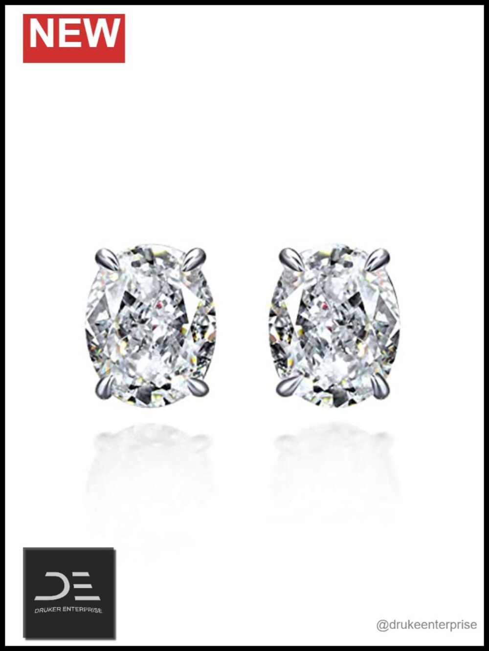 925 Sterling Silver 4ct Oval Cubic Zirconia Stud Earrings